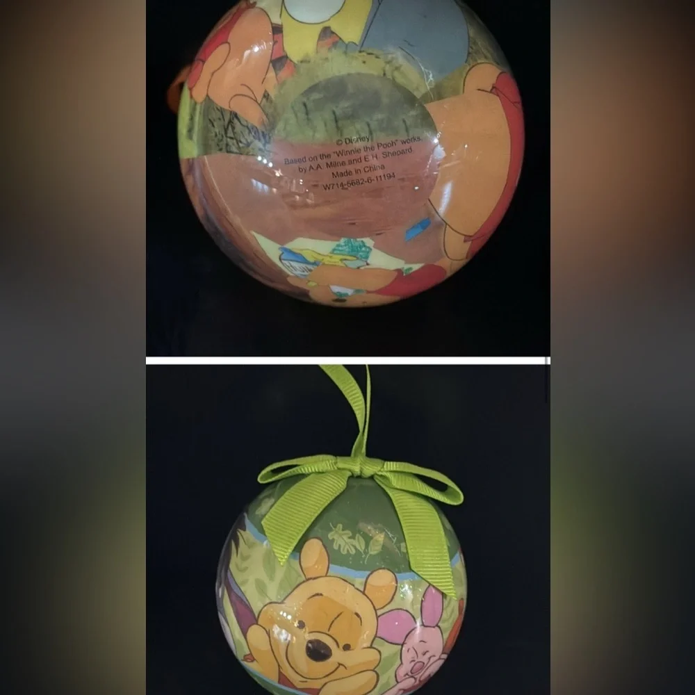 LOT of 7 Disney Store Christmas ball ornament shatterproof round Xmas lilo pooh